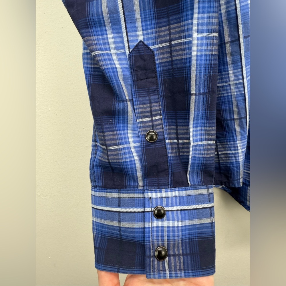 Rock & Roll Cowboy size XL Men’s Blue Plaid Pearl Snap Long Sleeve Western Shirt - Picture 4 of 9